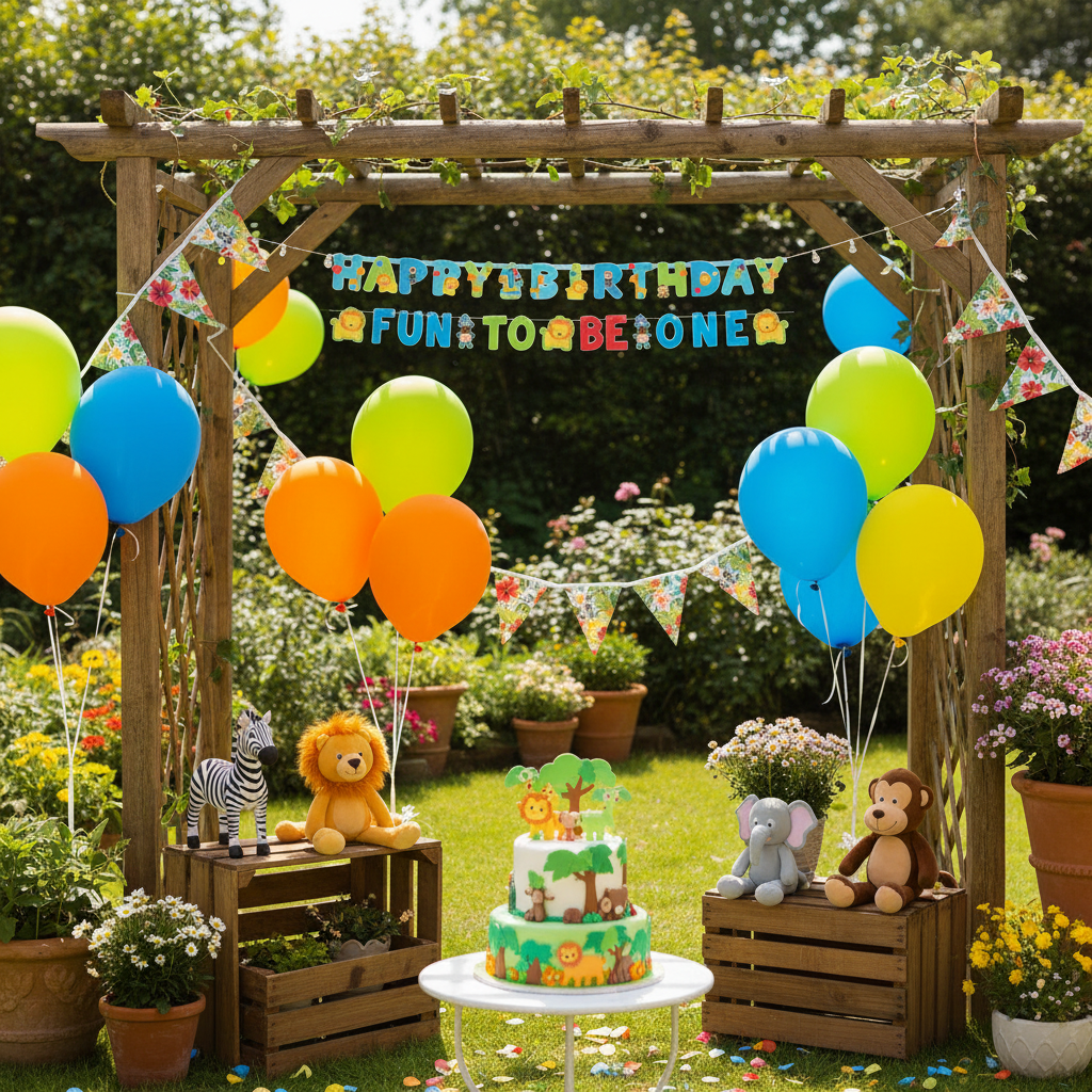 Happy 1st Birthday Wild Banner Combo - Outdoor Wild One Party