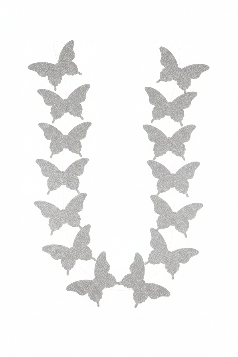 Glitter silver butterfly string decoration front view full garland