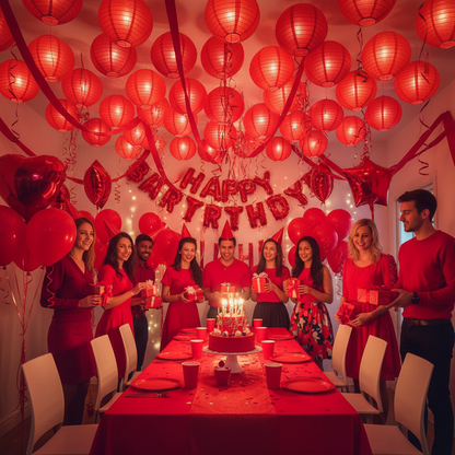 Red Round Paper Lanterns Small at Red Birthday Party Setup