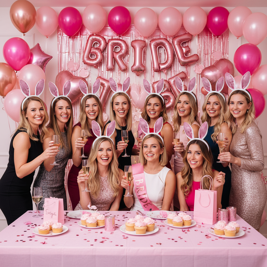 Pink Sequin Bunny Ears Headband worn at Bachelorette Party