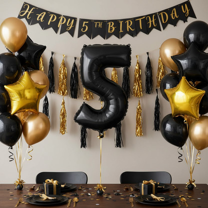 Black Number 5 Balloon - 5th Birthday Party