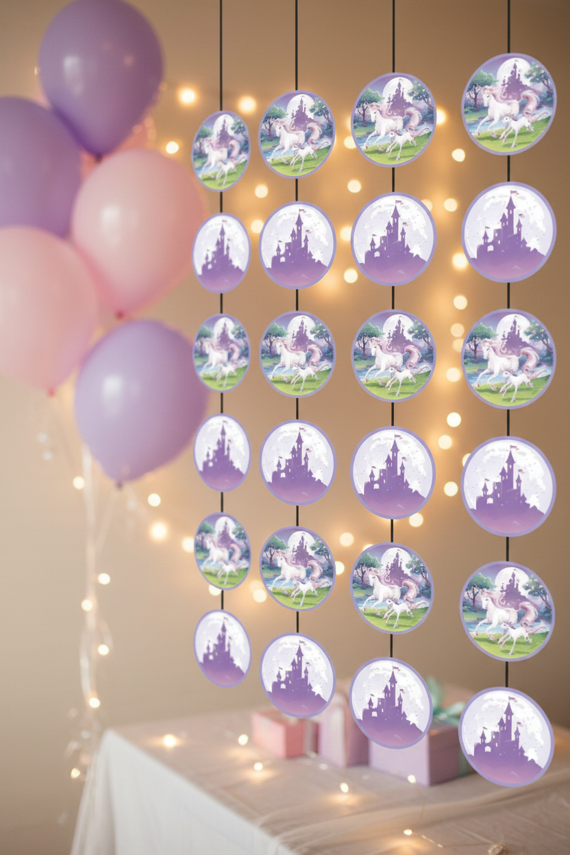 Unicorn String Decoration 7FT hanging in party room lifestyle shot