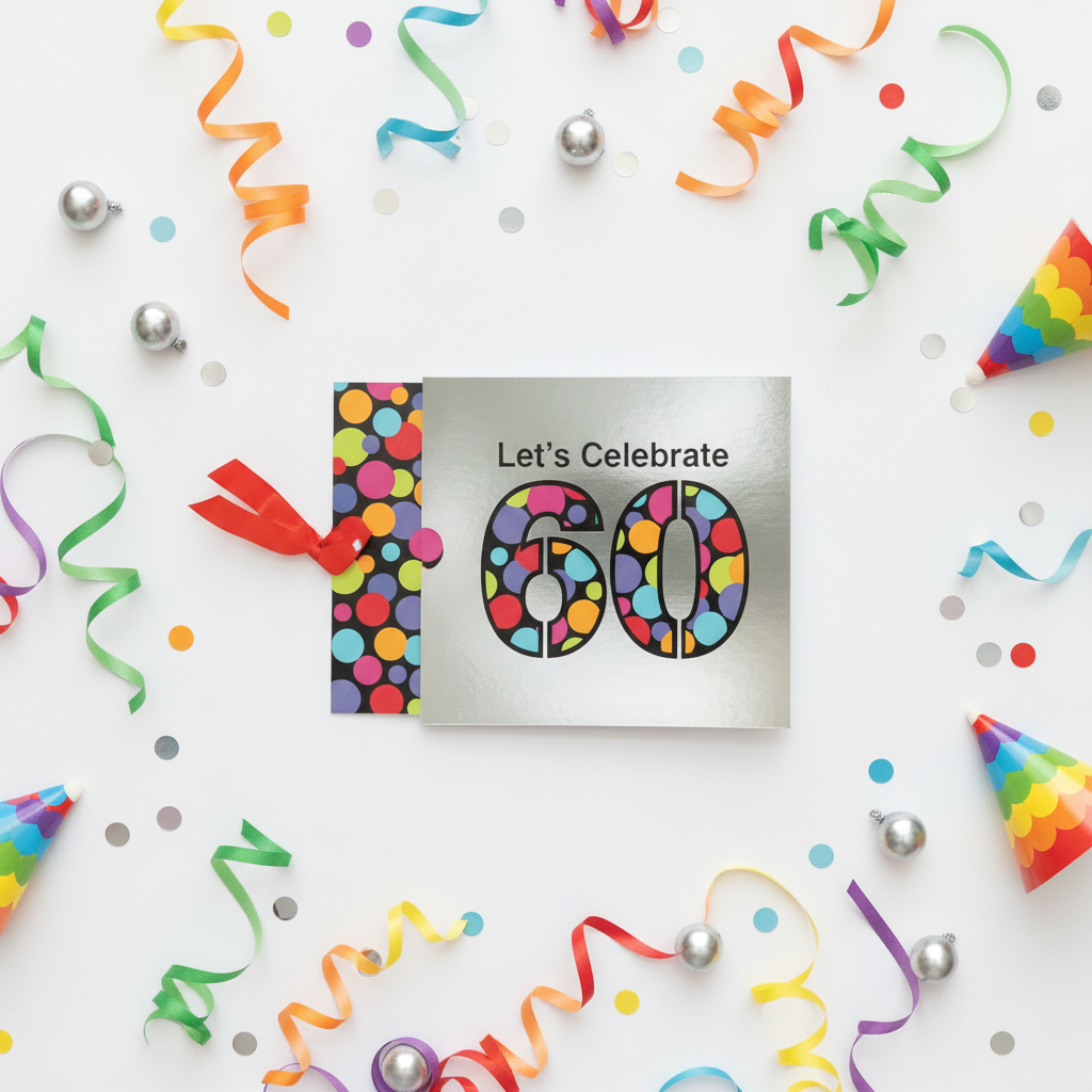 Let's Celebrate 60 Jumbo Birthday Invitations Elegant Flat Lay
