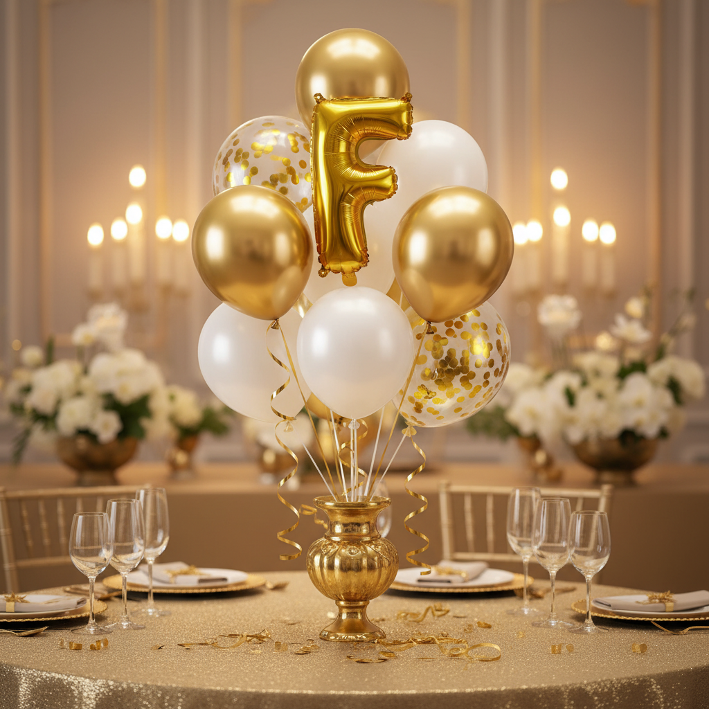 Gold Letter F Balloon - Table Centrepiece Bouquet