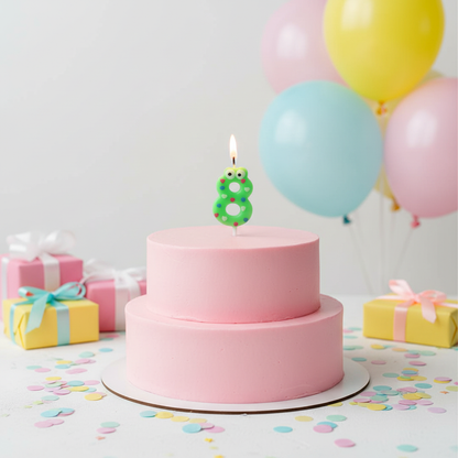 Number 8 Stick Candle on pastel pink birthday cake