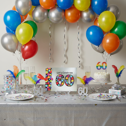 Let's Celebrate 60 Jumbo Birthday Invitations at 60th Birthday Party Table Setup