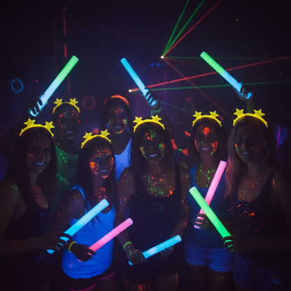 Yellow Glow In The Dark Star Headband worn at Neon Glow Party