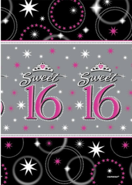 Sweet 16 Paper Tablecover Pink & Black - 9FT x 4.5FT - 1PC