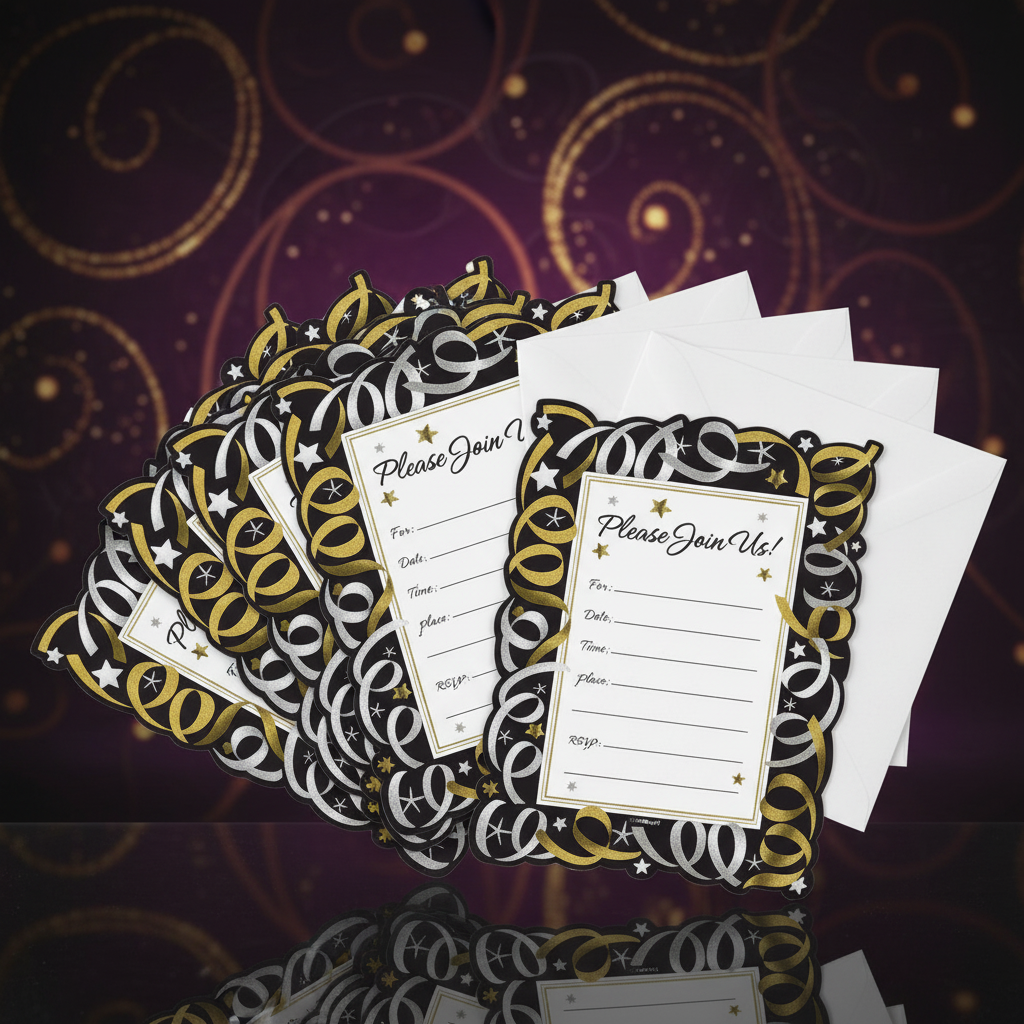 Silver & Gold Streamers Party Invitations Pack of 20 Fanned Out