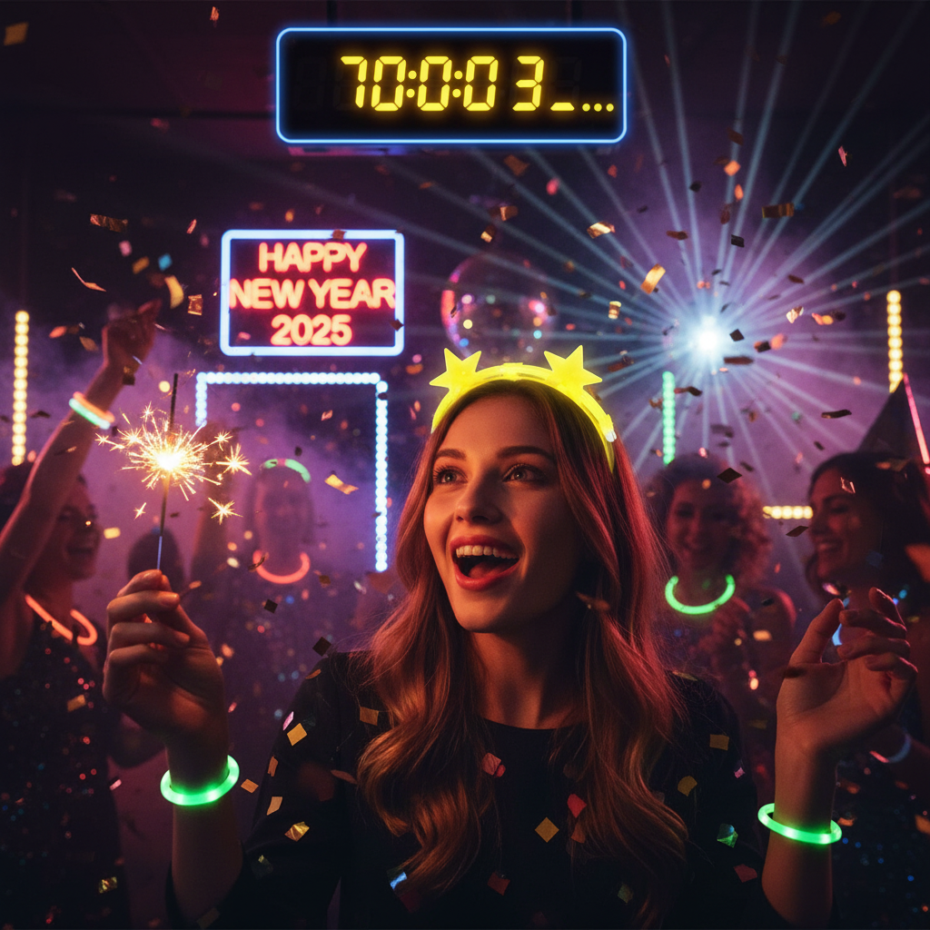 Yellow Glow In The Dark Star Headband worn at New Year's Eve Party