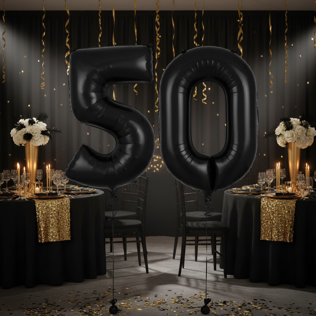 Black Number 5 Balloon - 50th Birthday