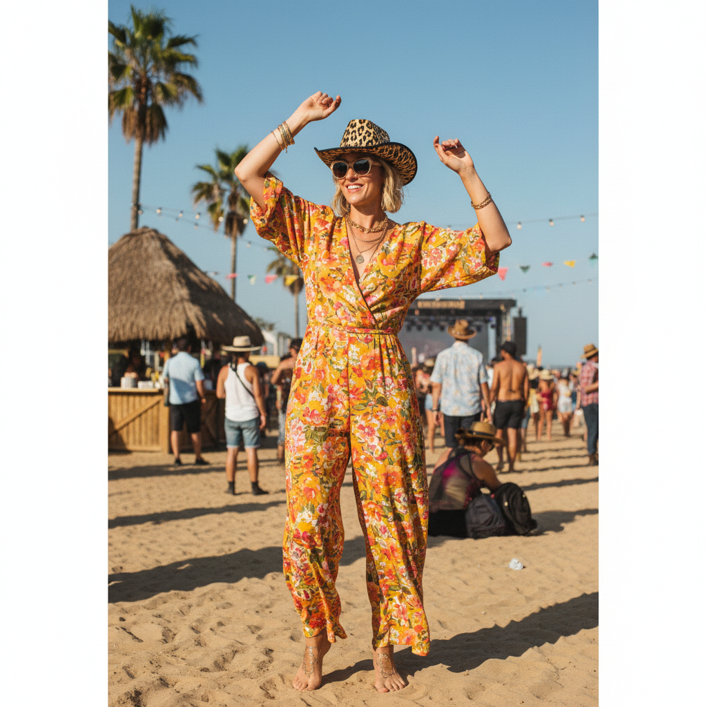 Leopard Print Cowboy Hat worn at Beach Festival