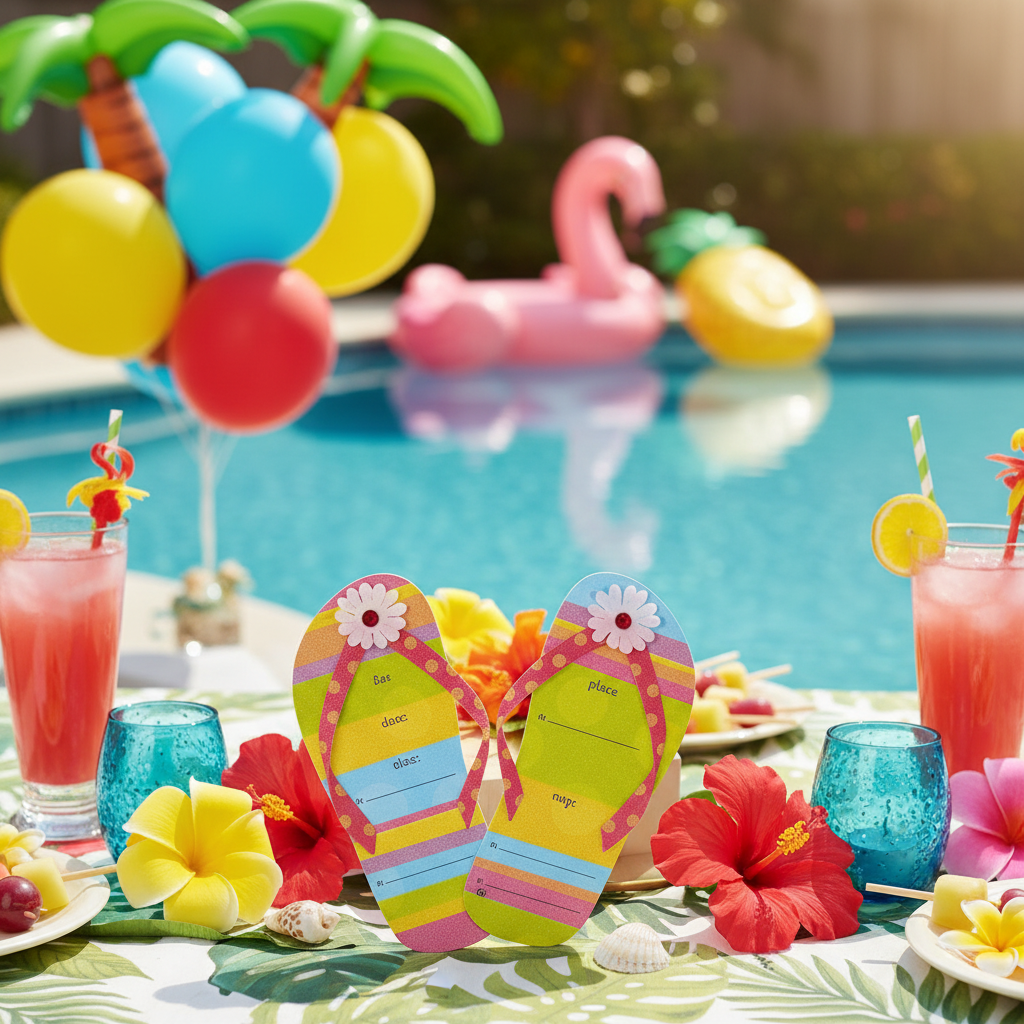 Flip Flop Jumbo Party Invitations at Summer Pool Party