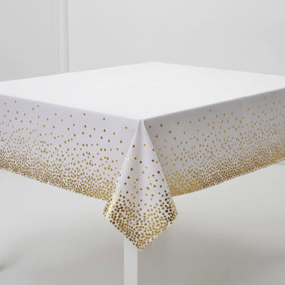 White Gold Polka Dot Tablecover 3/4 angle