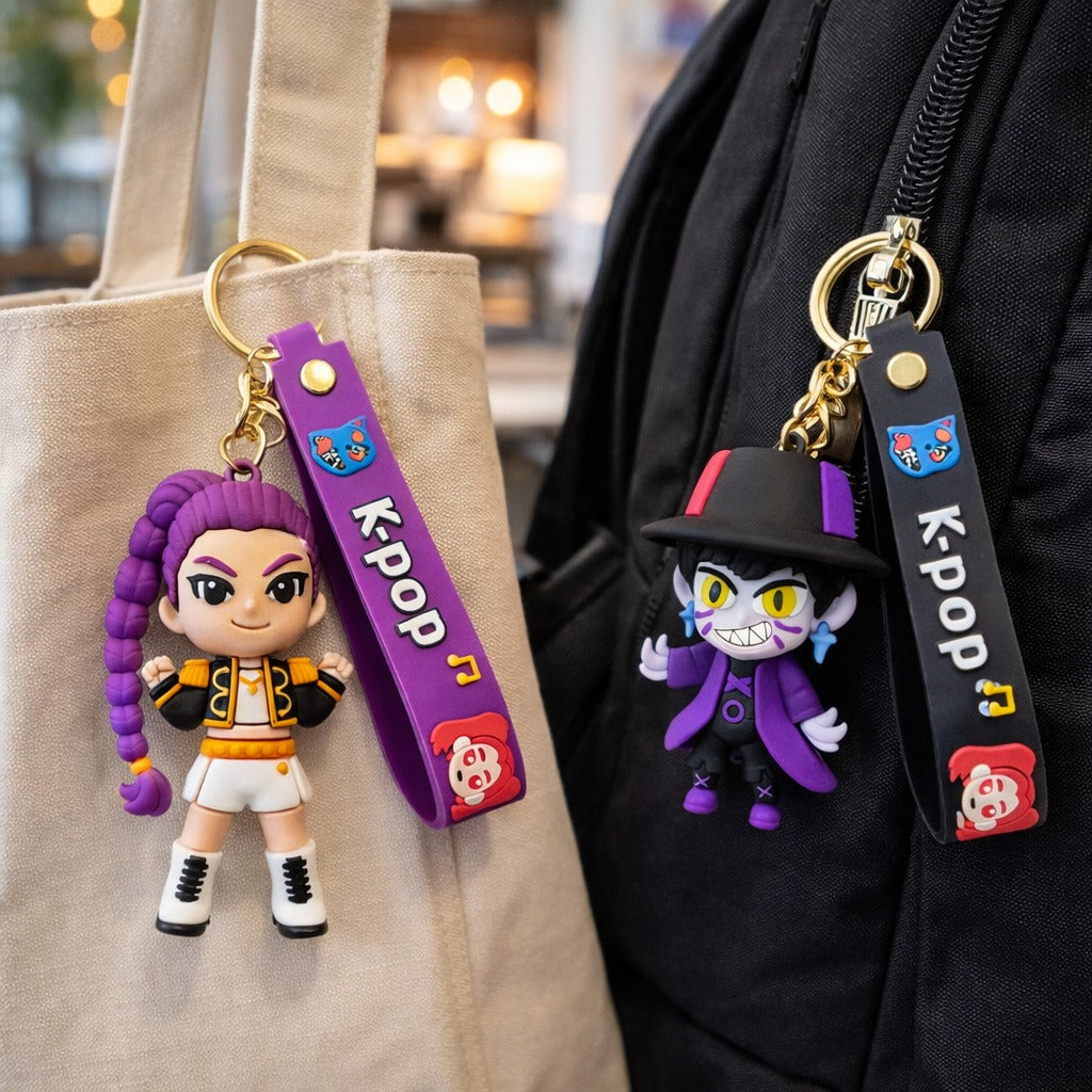 Kpop Demon Hunters Cartoon Keychains for Boys and Girls - Set of 2