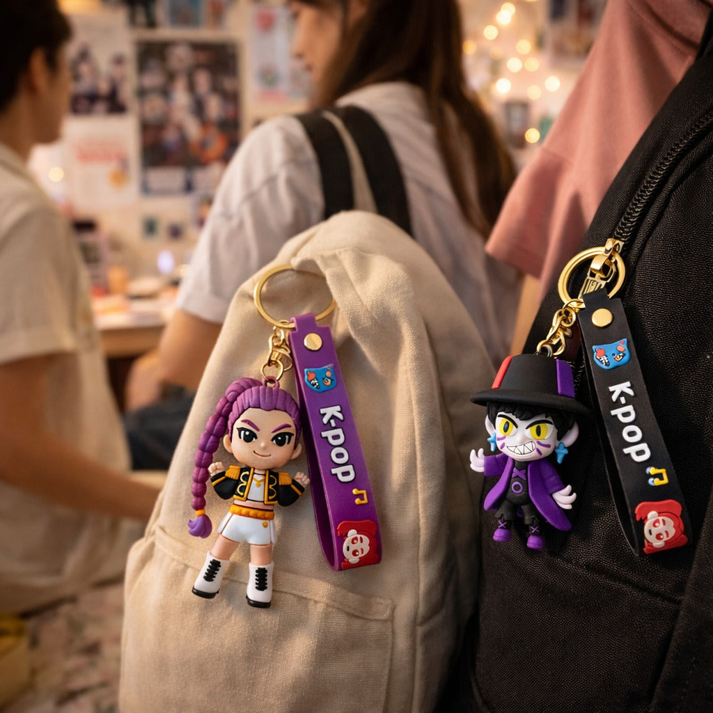 Kpop Demon Hunters Cartoon Keychains for Boys and Girls - Set of 2