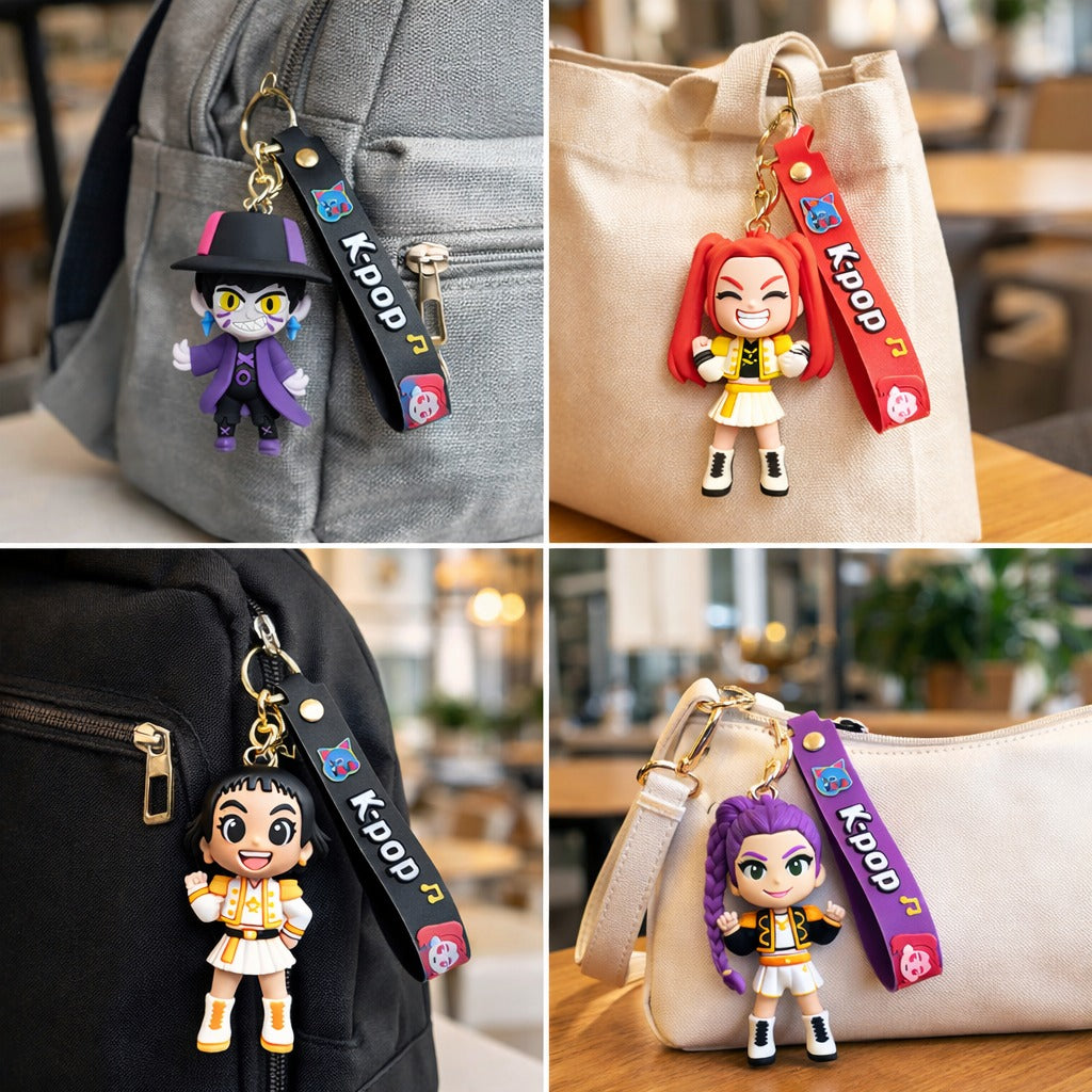 Kpop Demon Hunters Cartoon Keychains for Boys and Girls -  Set of 4