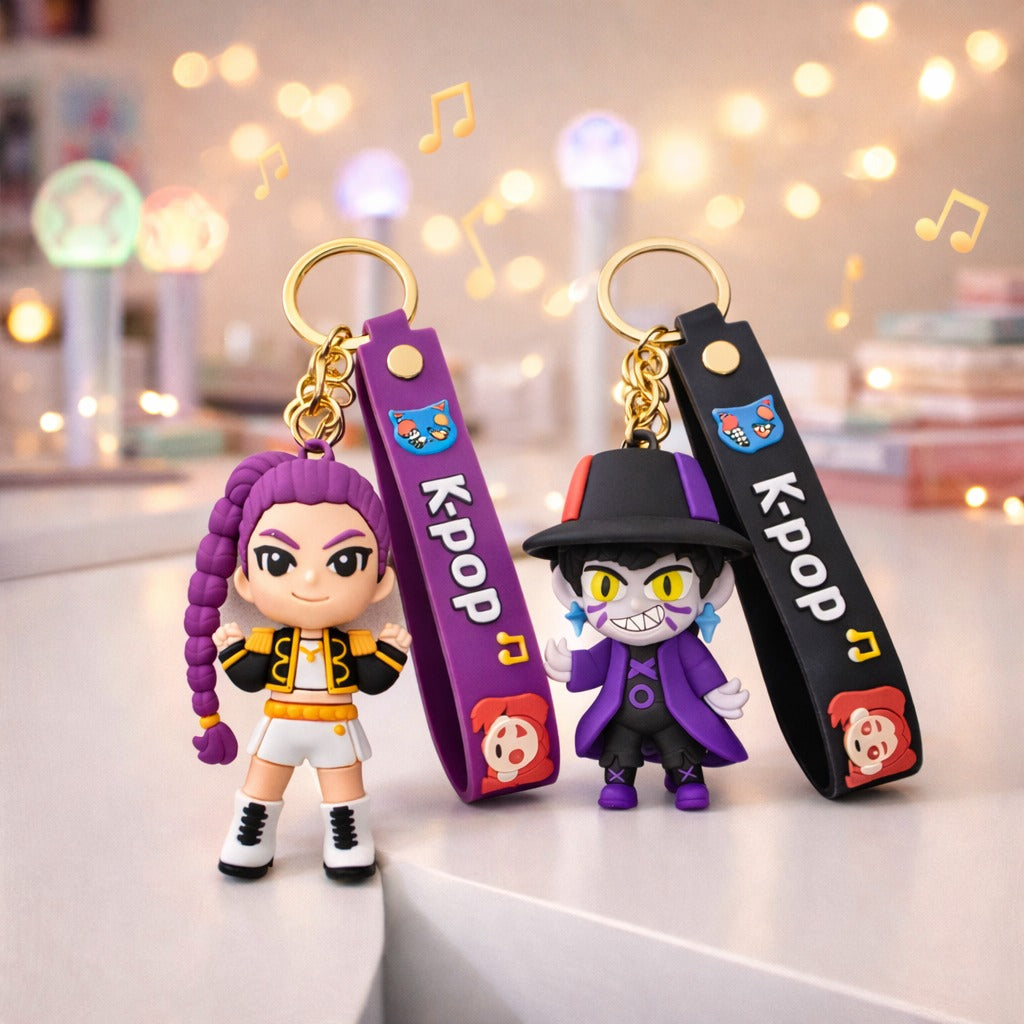 Kpop Demon Hunters Cartoon Keychains for Boys and Girls - Set of 2