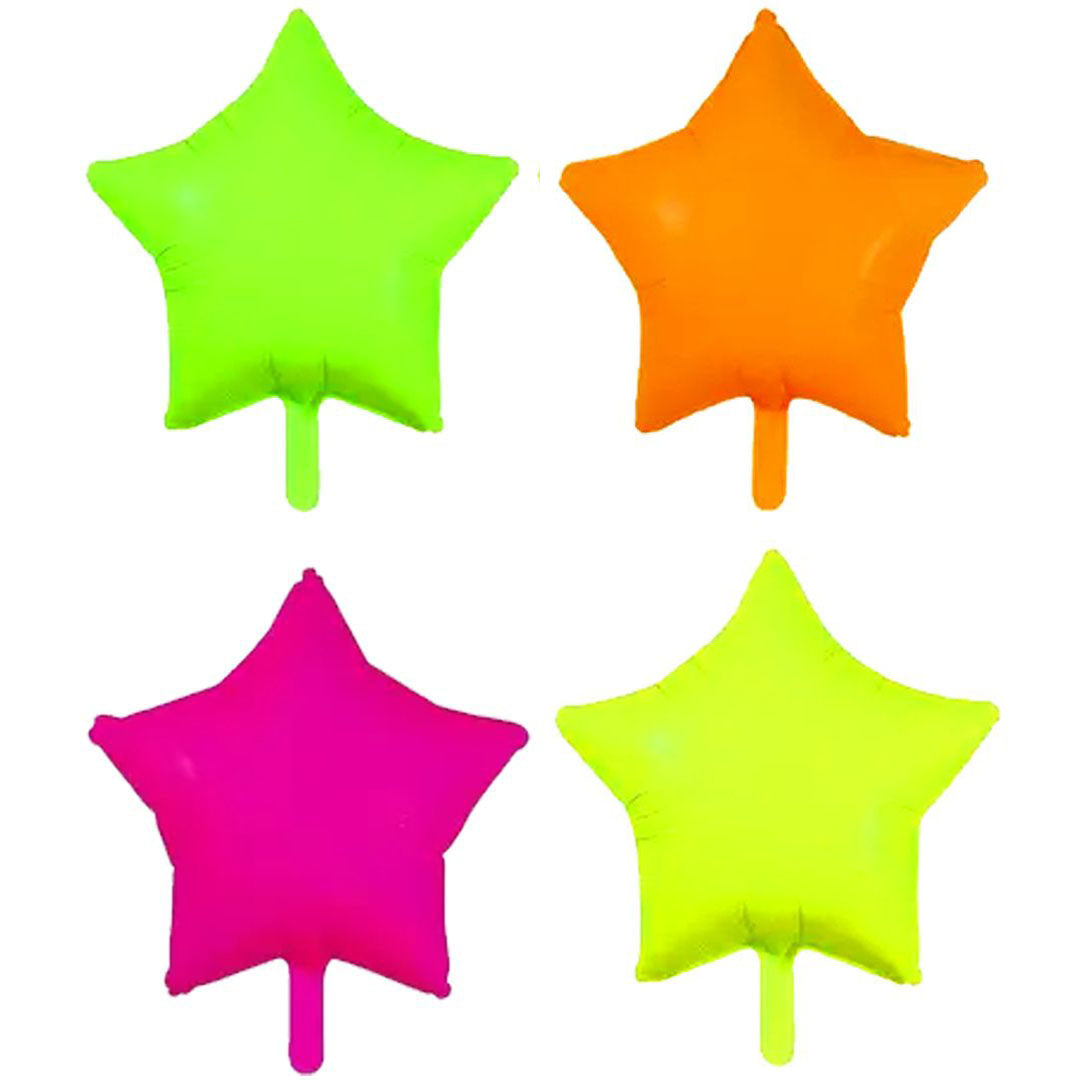 Neon/UV Florescent Star Shaped Foil Balloons - Air Filled - 18 inches - Set of 4