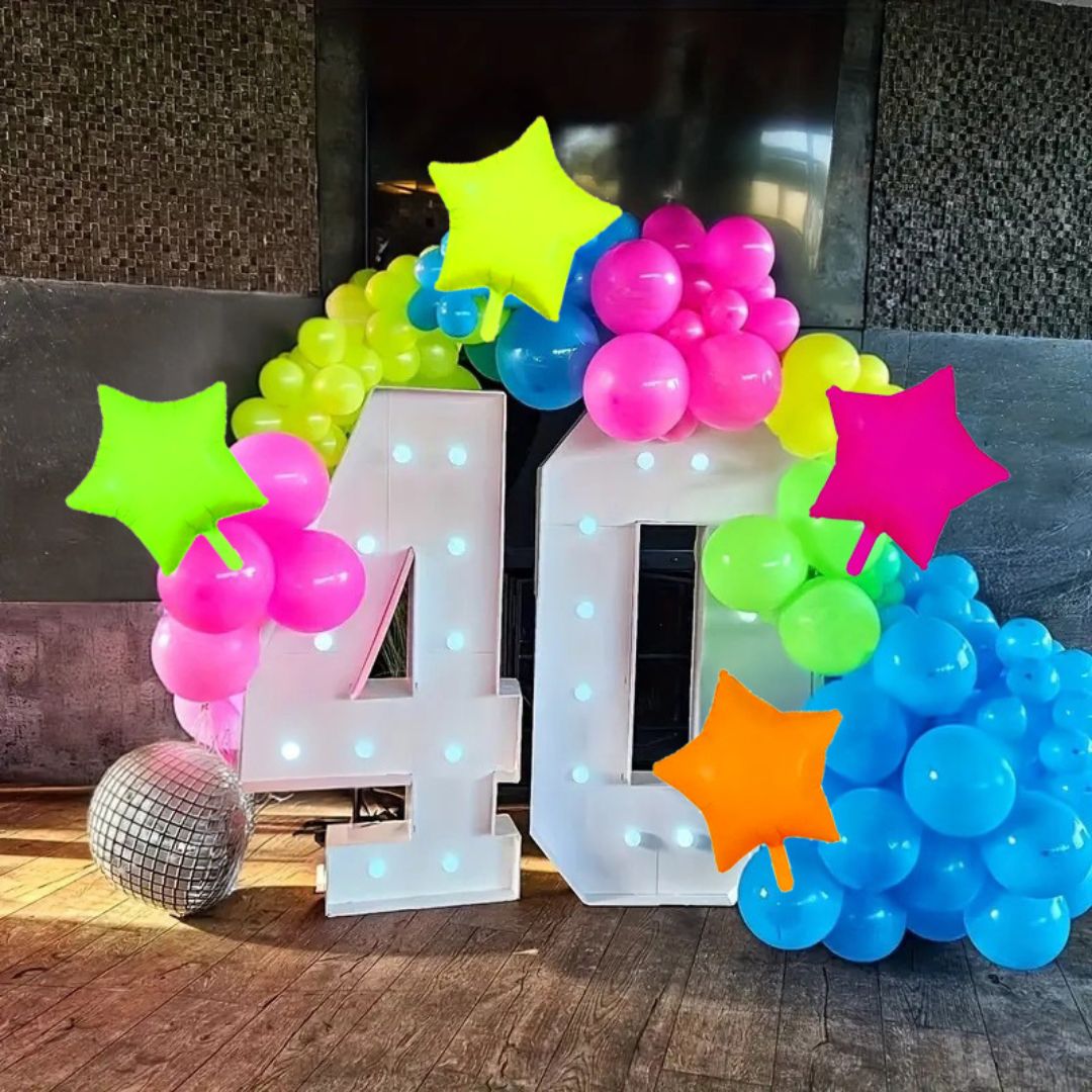 Neon/UV Florescent Star Shaped Foil Balloons - Air Filled - 18 inches - Set of 4