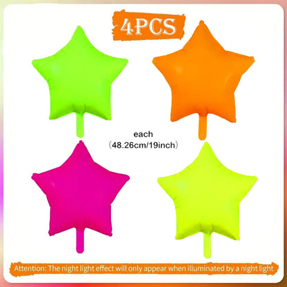 Neon/UV Florescent Star Shaped Foil Balloons - Air Filled - 18 inches - Set of 4