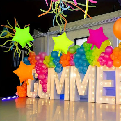 Neon/UV Florescent Star Shaped Foil Balloons - Air Filled - 18 inches - Set of 4