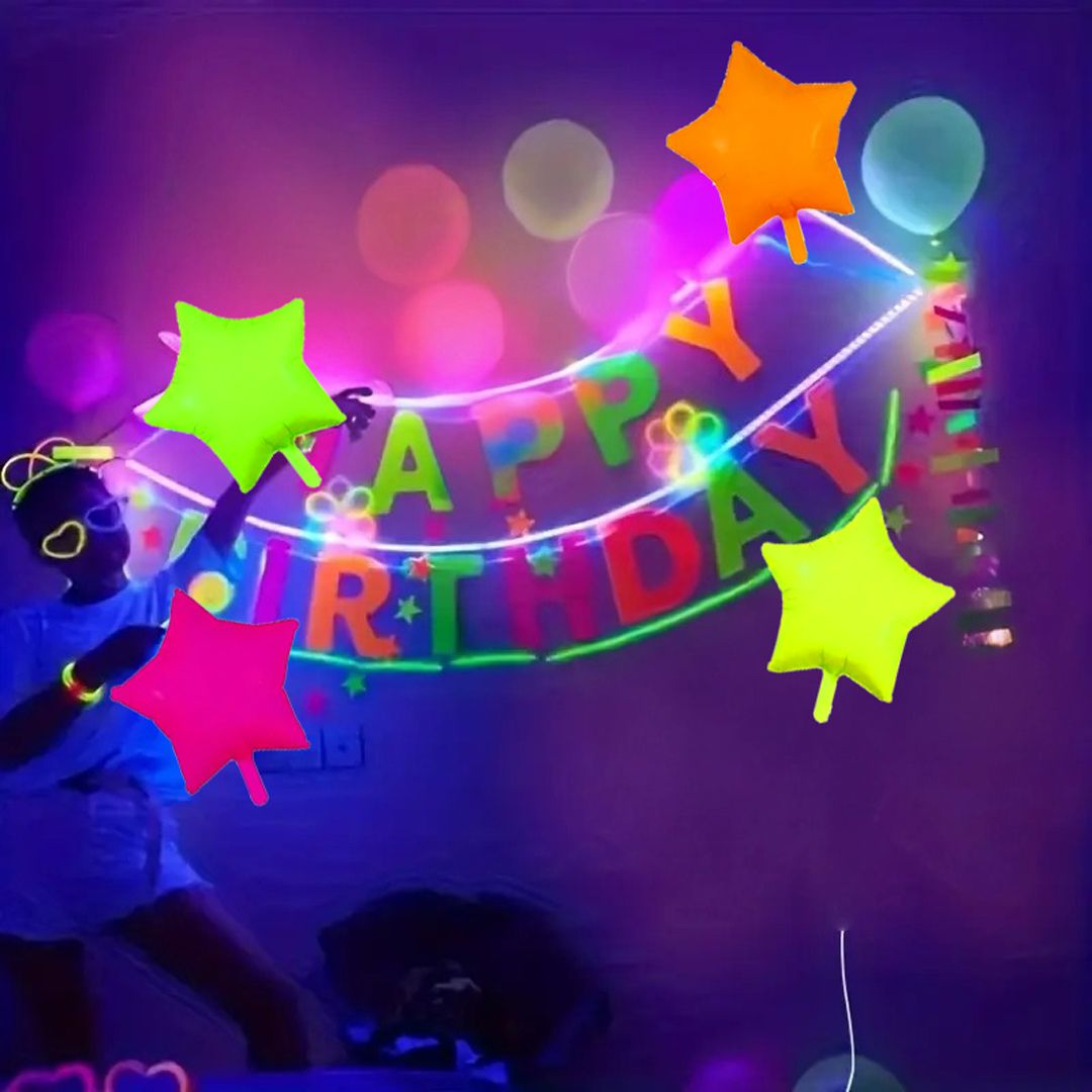 Neon/UV Florescent Star Shaped Foil Balloons - Air Filled - 18 inches - Set of 4