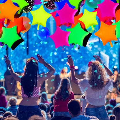Neon/UV Florescent Star Shaped Foil Balloons - Air Filled - 18 inches - Set of 4