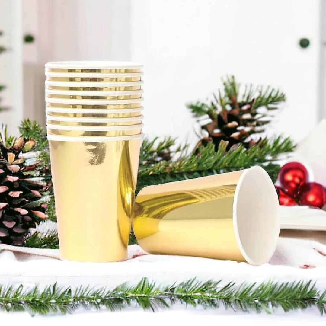 Golden Paper Party Cups - 250ML - 10PC
