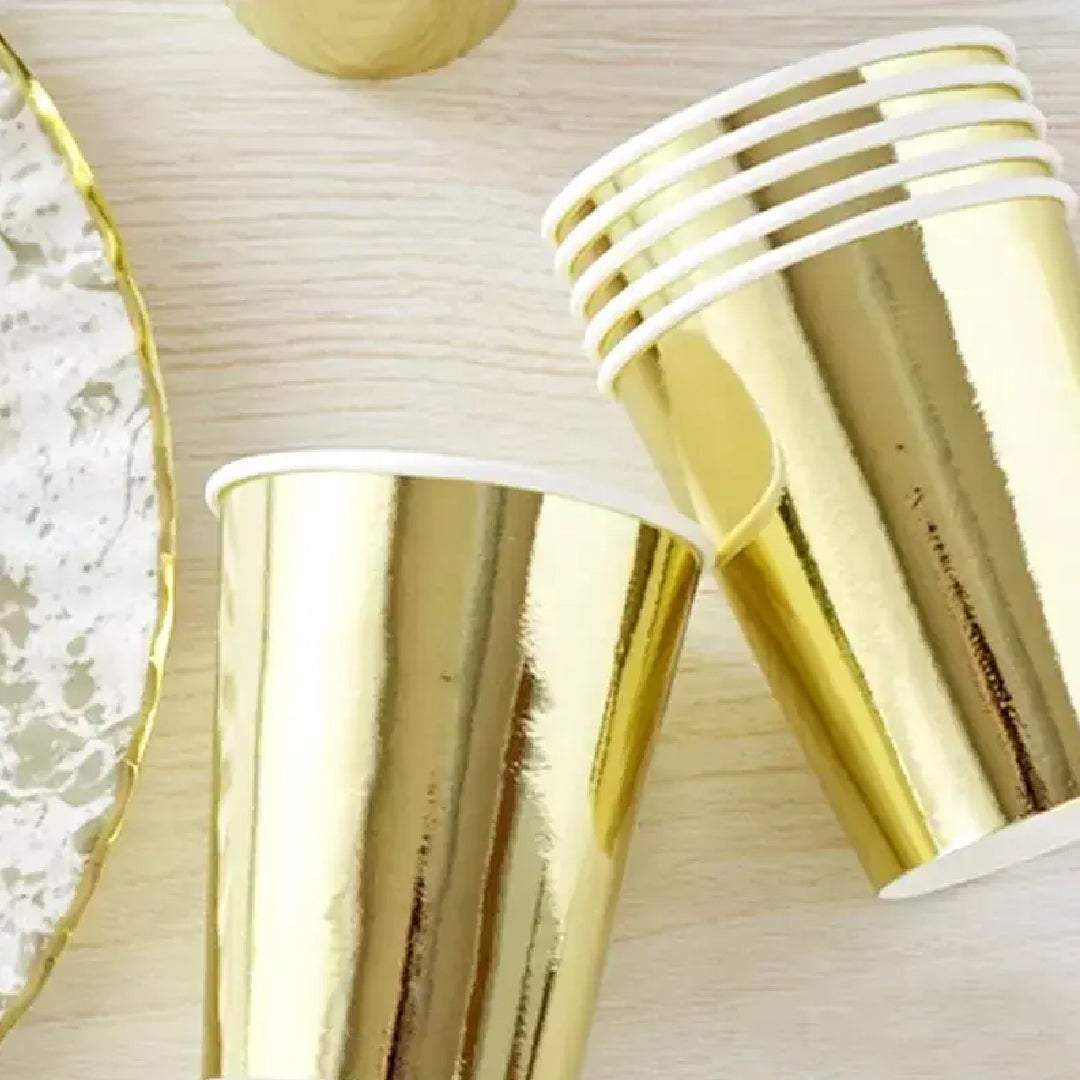 Golden Paper Party Cups - 250ML - 10PC