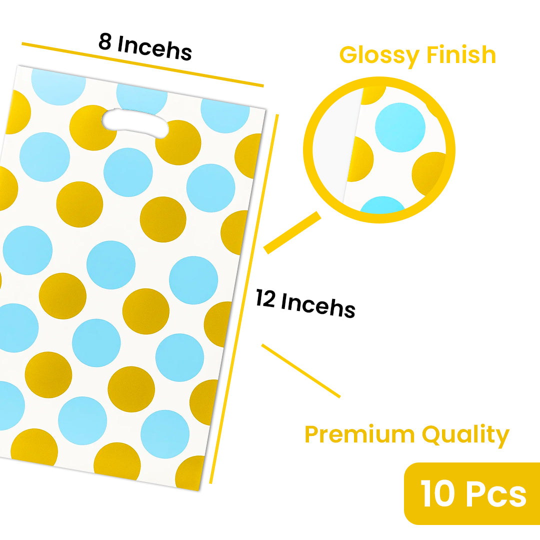 Blue Large Polka Dot Loot Bags - 10PC