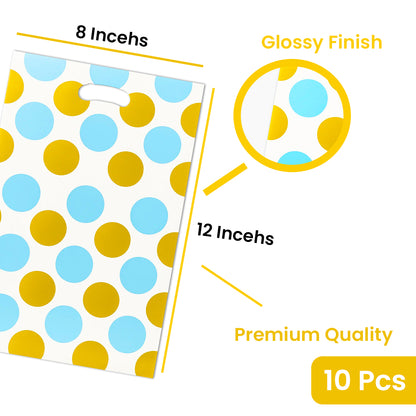 Blue Large Polka Dot Loot Bags - 10PC