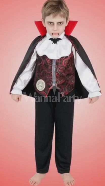 Scary Vampire Costume w/ Neck Choker, Vest, Pants & Cape for Kids