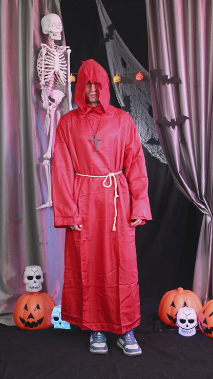 Draconian Priest Red Robe w/Rope, Hood and Cross Sign