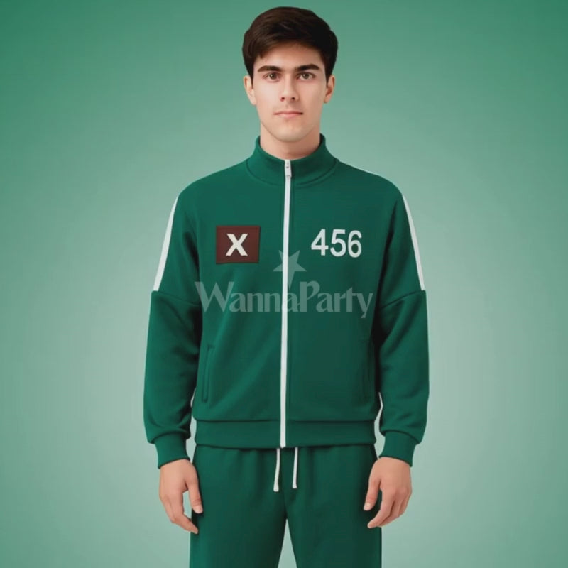 Squid Game Track Suit Costume Green Cosplay with Jacket and Lowers - Size M