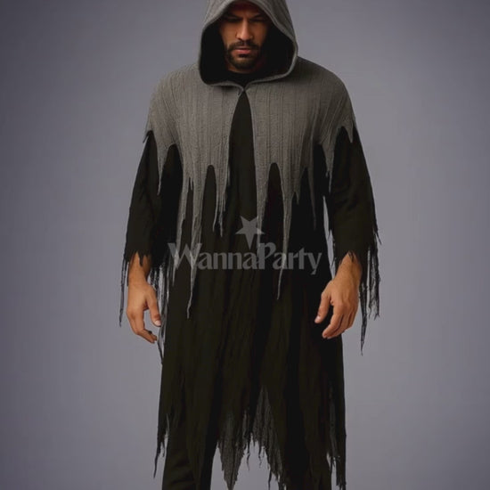 Black & White Net Ghost Poncho with Hood -  Free Size