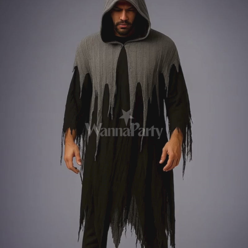 Black & White Net Ghost Poncho with Hood -  Free Size