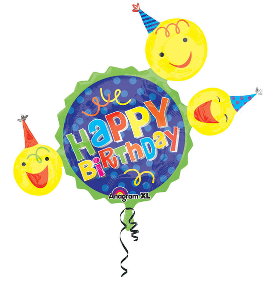 HBD Smile Faces in Party Hats 36" P40