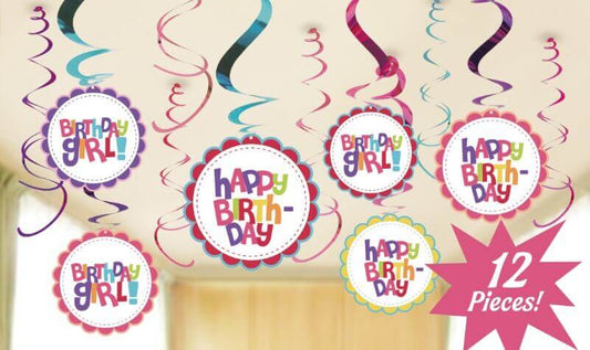 Birthday Girl Swirl Decoration - 12 PC