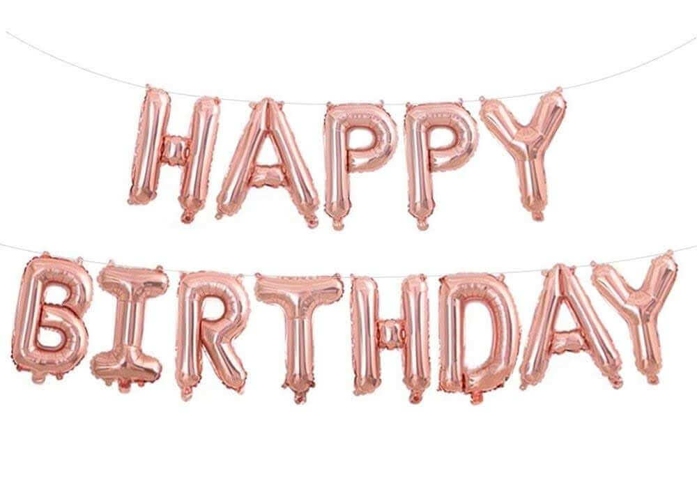 HAPPY BIRTHDAY ROSE GOLD BALLOON BANNER