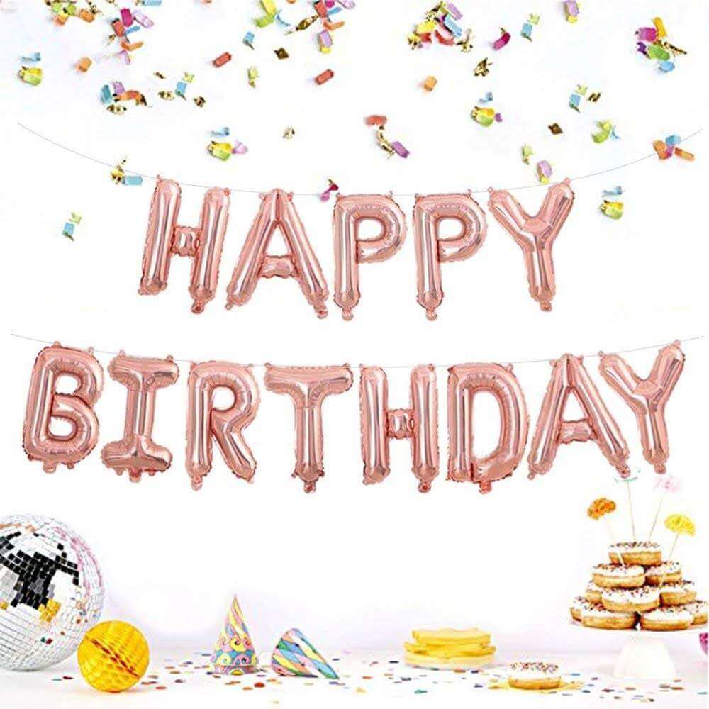 HAPPY BIRTHDAY ROSE GOLD BALLOON BANNER