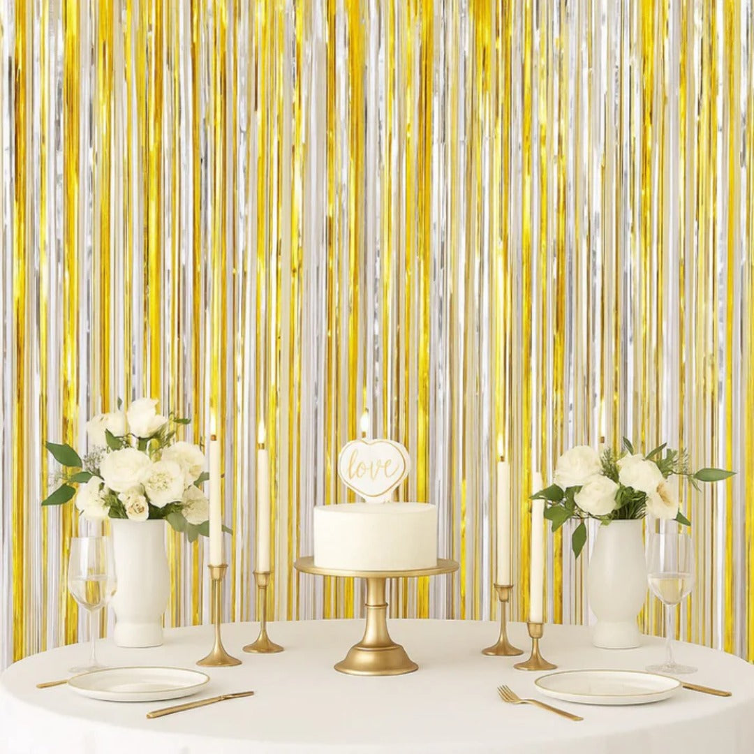 Gold & Silver Dual Tone Foil Curtain-2PC