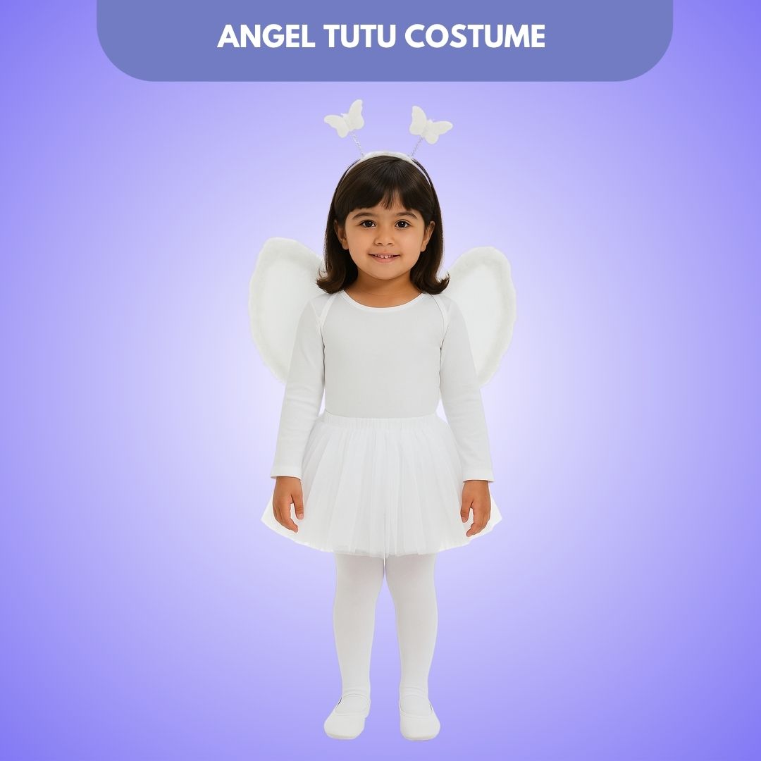 Angel White Wings with Tutu Skirt and Wand